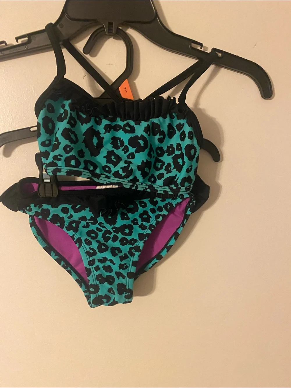 Xhilaration Teal and Black Leopard Print Girls Bikini